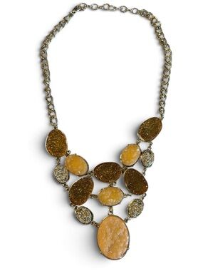 Unknown Brand Gold Tone Druzy Chunky Statement Necklace Cream Amber Gold Sparkle